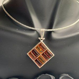 Sterling Silver Multi-Stone Baltic Amber Pendant, Birthstone Women's Jewelry